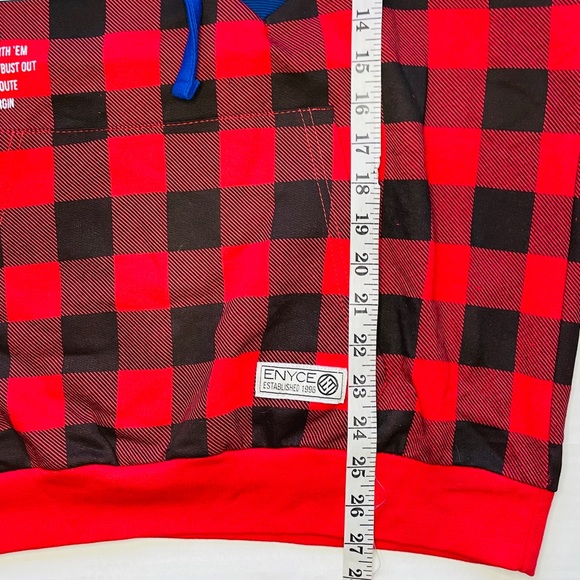 ENYCE Sean Combs Hoodie Sweatshirt Short Sleeve Blue Red Plaid SLIM Womens Large - Picture 7 of 7